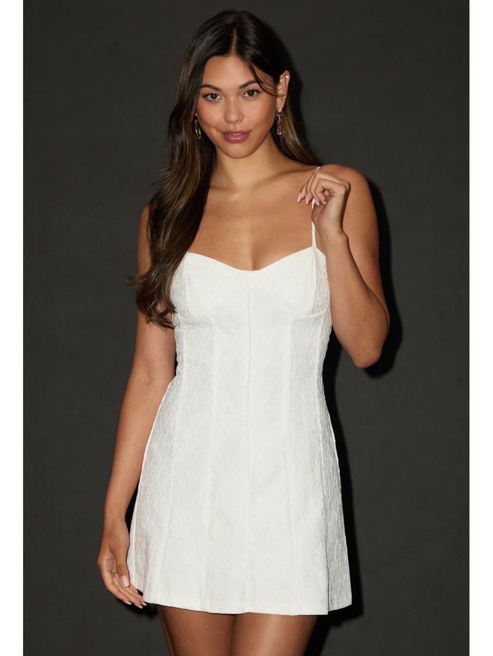 NWT Lulus Dainty Personality Ivory Lace Bustier Mini Dress XL
